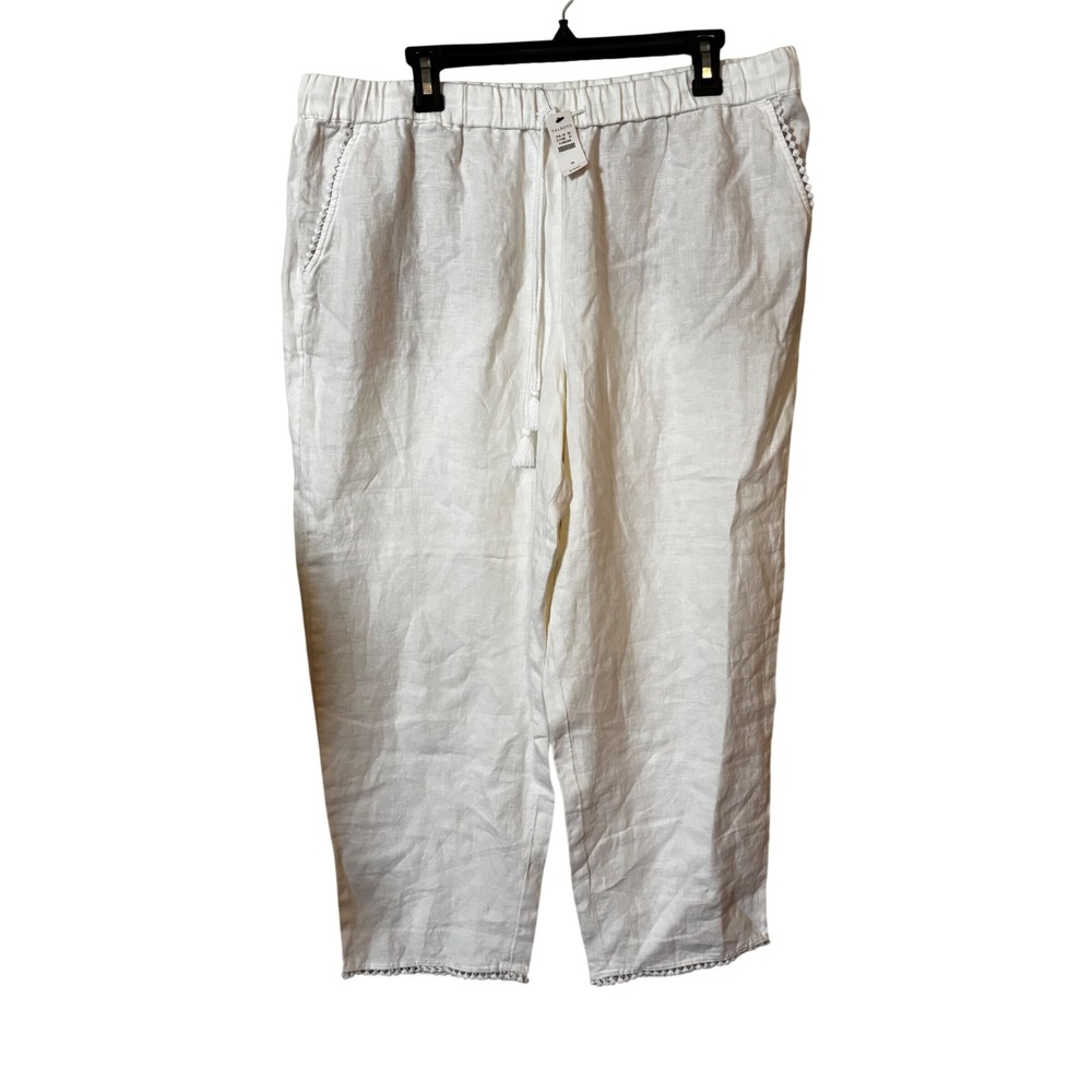 Talbots Women's Capri Pans 16 NWT 100%‎ Linen Pom Pom Trim Detail